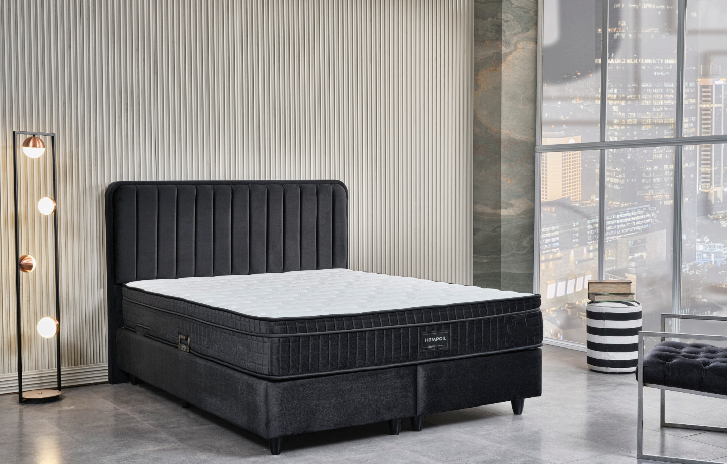 Basic Night Bettsett , Boxspringbett ohne Bettkasten, Kopfteil, Bettkasten und Matratze, XXL Betten,Luxury Betten