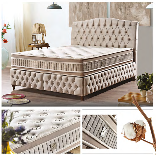 Royal Bettsett , Boxspringbett ohne Bettkasten, Kopfteil, Bettkasten und Matratze, XXL Betten,Luxury Betten